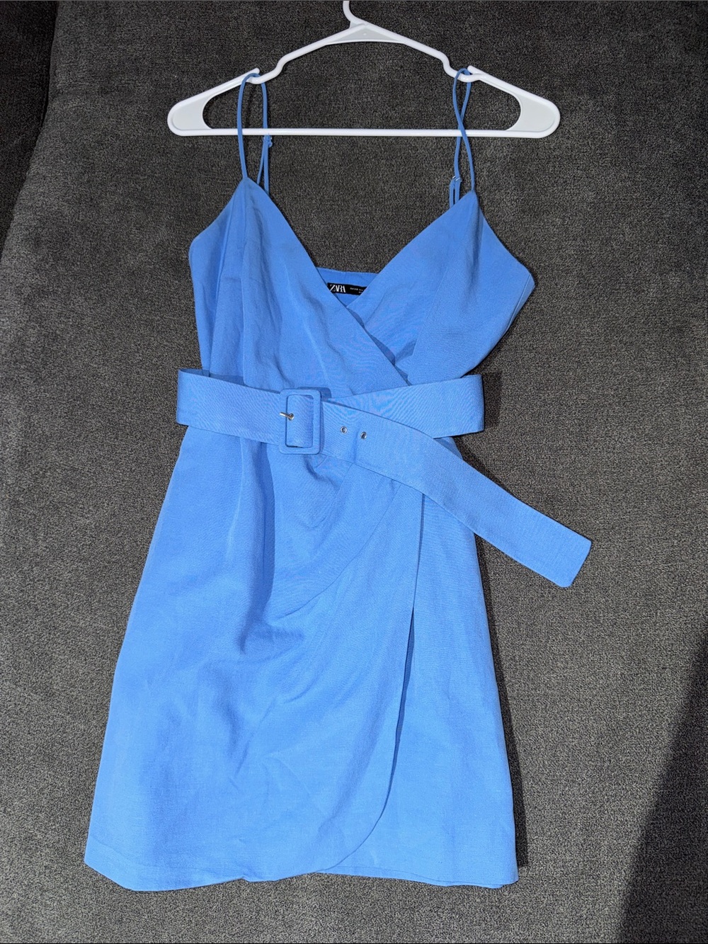 ZARA Blue Wrap Mini Dress with Belt XS - Picture 6 of 10